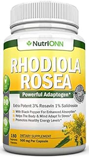 NutriONN Rhodiola Rosea - 500mg - 180 Vegan Capsules - 3% Rosavin 1% Salidroside Extract - Non-GMO - with Black Pepper for Enhanced Absorption - 6 Month Supply - Supplement for Energy & Stamina
