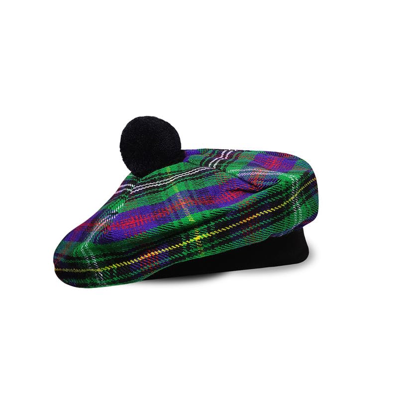 Image of Scottish Tam O' Shanter Hat Tartan Bonnet Pom Pom Wool Flat Cap One Size