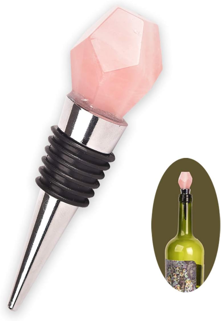 AMOYSTONE ワインストッパー クリスタルローズクォーツ ピンクジェムストーン 再利用可能 漏れ防止 不規則なシャンパンボトル