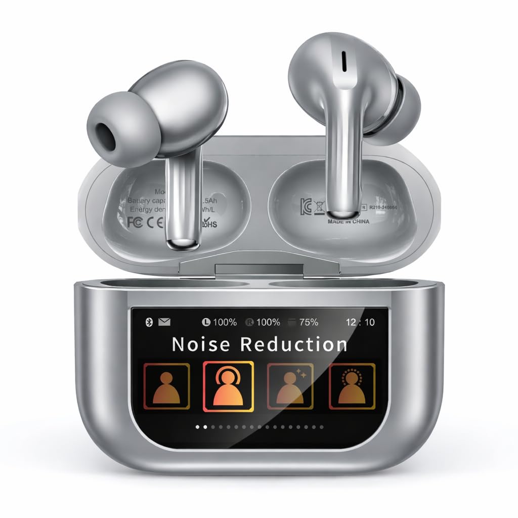 ZZU Auriculares inalámbricos Bluetooth 5.4, auriculares deportivos con ganchos para los oídos, graves profundos estéreo, cancelación de ruido ENC, IPX7 impermeable, color plateado