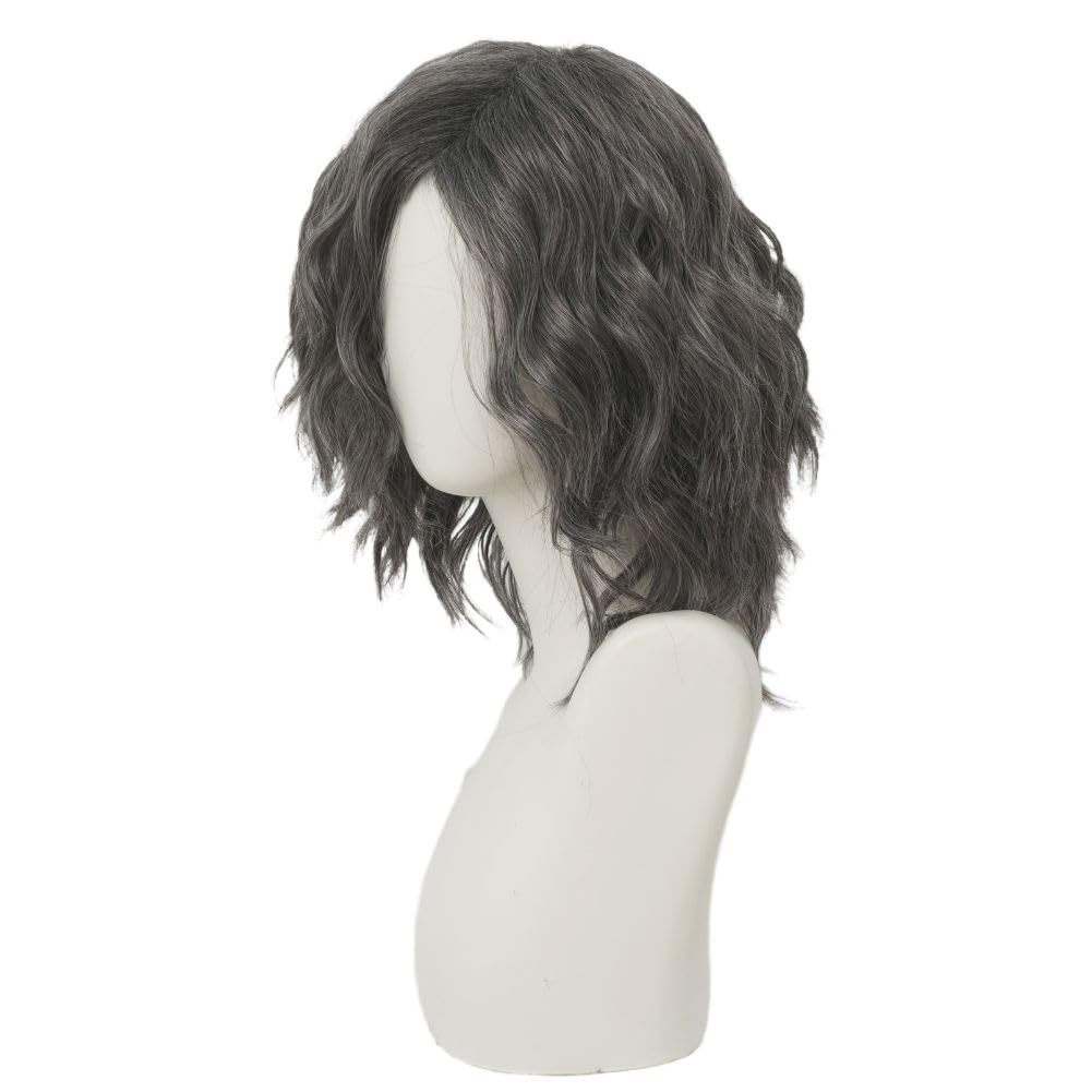 Siudus Mens Grey Short Curly Wig Shoulder Lenght Anime Hair Wig Middle Part Natural Synthetic Fiber Wigs for Cosplay Halloween Use - Image 2