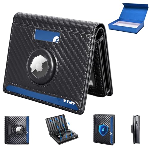 Wallet for Airtag Men - Mens Double-Fold Pop-Up Card Wallet,Supports Airtag And Rfid Shielding Functions.Holds 9-13 Cards, With ID Window.Suitable As a Holiday Or Birthday Gift for Men.(blue gift box)