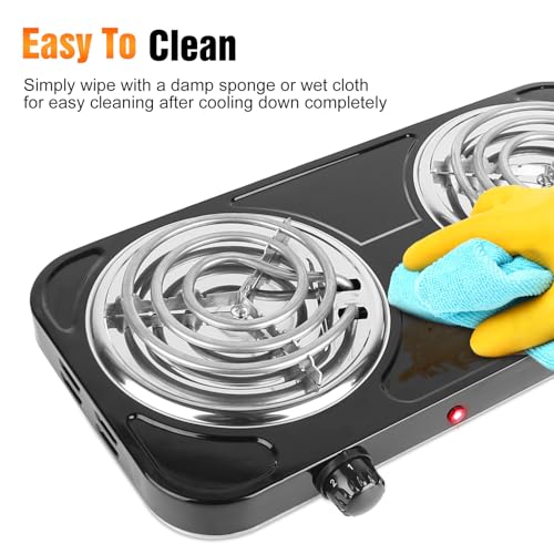 Image of 2000W Electric Double Burner Hot Plate, Portable Stove 6 inch Coil Heating