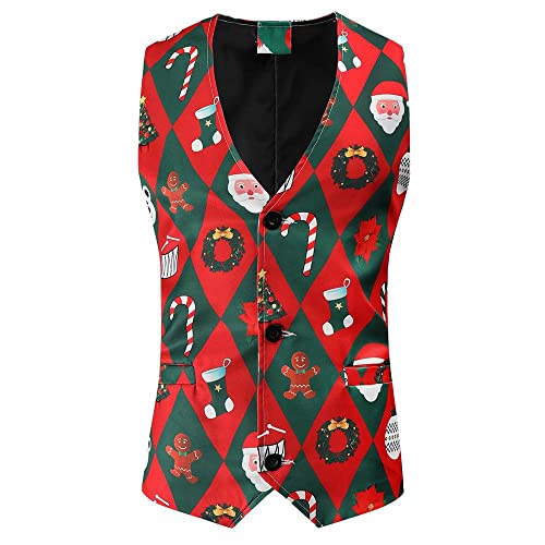 Fun Ugly Christmas Blazer Suit Sets for Men，Bear Bell Candy Printed 3-Piece Jacke Vest and Pants4