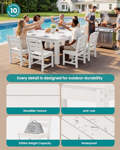 Image of SERWALL 59 inch Patio Dining Set for 8, HDPE Dining Set, White