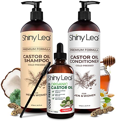 Castor Oil Bundle, Cleanse And De-Stress Hair, Moisture-Rich Shampoo And Conditioner, For Healthy Hair Growth, Add Shine And Volume, Castor Oil For Eyelash And Eyebrows