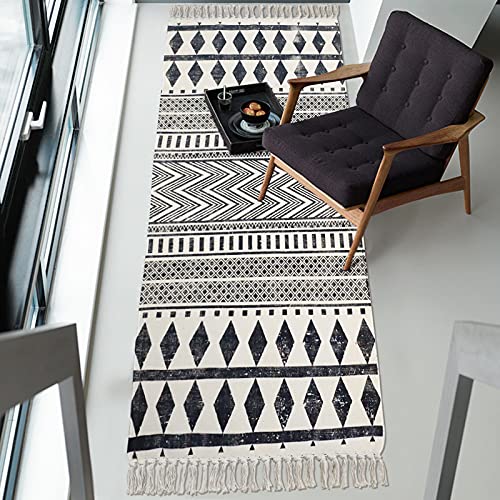 Ustide Ultra Long Cotton Area Rug With Tassel Hand Woven Printed Rug Kitchen Runner Washable Mat Entryway For Bedroom, Kitchen, Laundry Room (2.3Ftx6Ft, Black And Cream) #TOP4