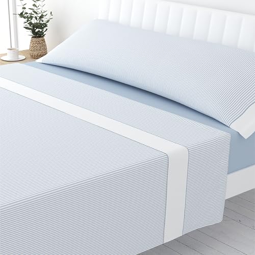 Liniva Home Juego de Sábanas Estampadas de Verano Algodón/Poliéster - Colección Victorio (Cama 150cm (1 Almohada), Giorgia-Celeste)