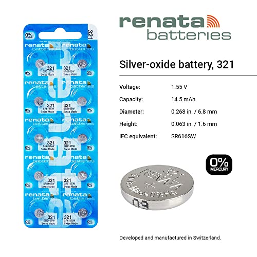 Renata 321 SR616SW Batteries - 1.55V Silver Oxide 321 Watch Battery (2 Count)