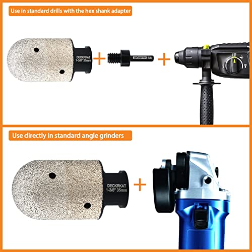 1-3/8 Inch Diamond Finger Milling Bits Ball End, 35Mm Dry Core Drill Bit With 5/8-11 Thread And 3/8” Hex Adapter For Angle Grinders And Drills To Enlarge, Shape Holes In Porcelain Tile Ceramic Granite #TOP2