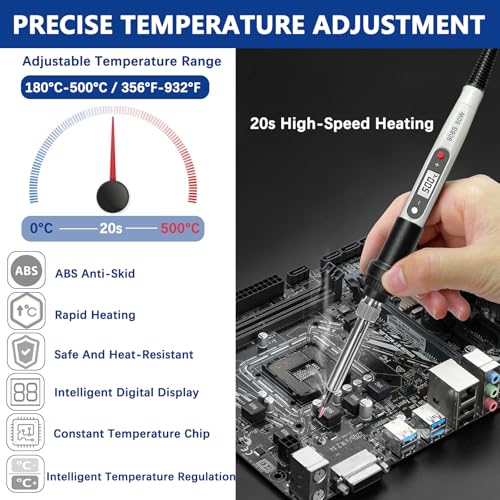 Image of 80W Soldering Iron Heat Set Insert Tool, LCD Digital Soldering Iron Kit | Adjustable Temperature Soldering Tool with Iron Tips and Heat Set Insert Tips, 16-in-1 Solder Kit, White