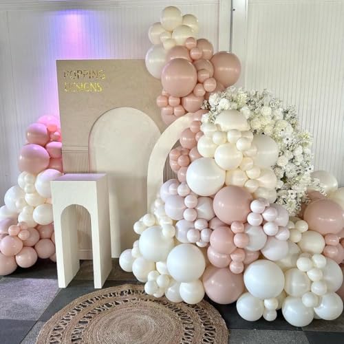 Image of Pastel Pink and White Balloons, 12 Inch 35PCS Light Baby Pink Beige Cream White with Clear Latex Balloon for Girls Birthday Bachelorette Party Bridal Baby Shower Winter Party Decorations Supplies