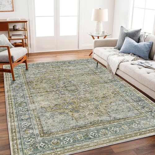 Area Rug 5'x7' Washable Rug Vintage Traditional Floor Cover Thin Retro Kitchen Indoor Distressed Non Slip Carpet for Living Room Bedroom Dining Room