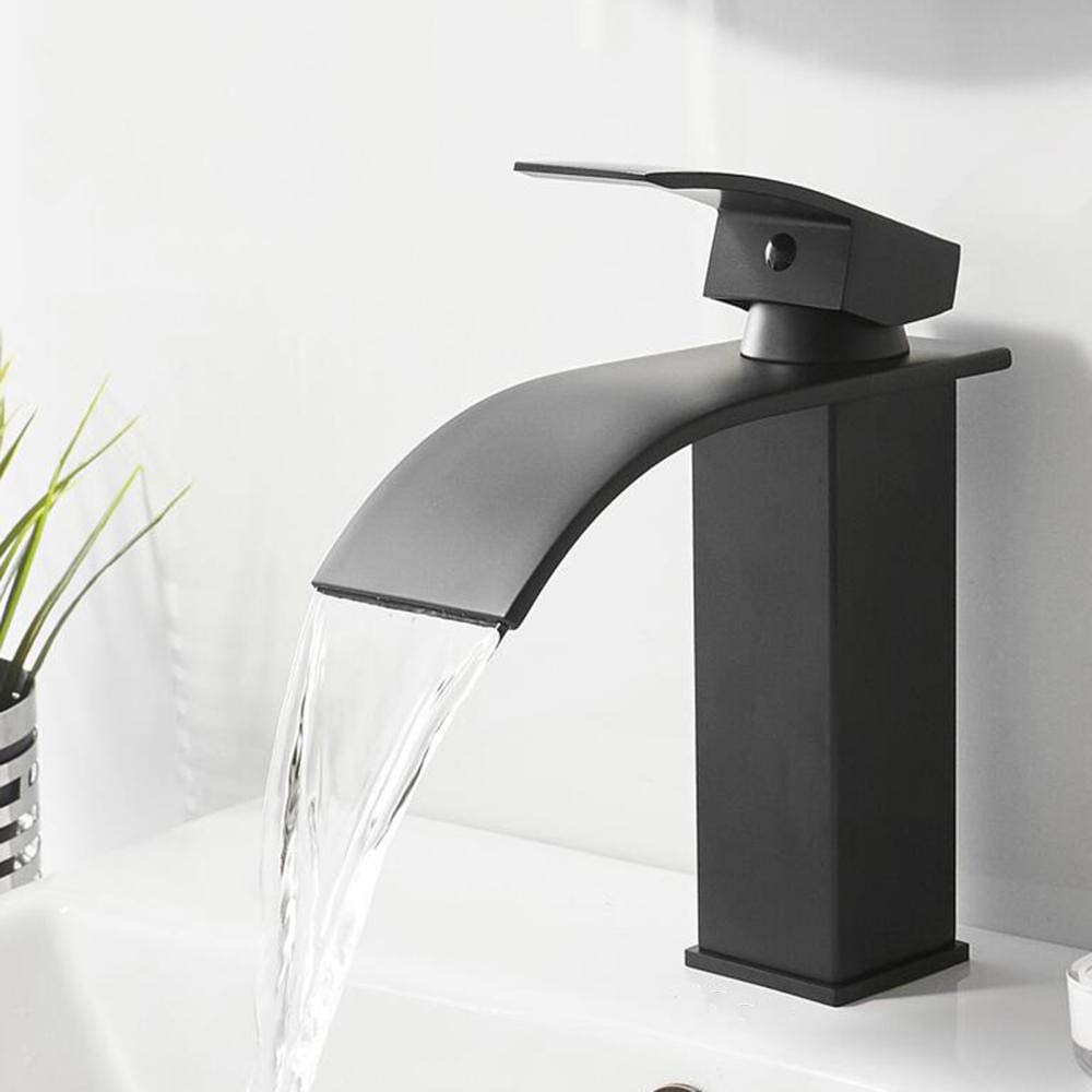 Bathroom Sink Faucet, Brass Waterfall Mixer Tap Hot and Cold - Single Hole Design for Under Counter Washbasin