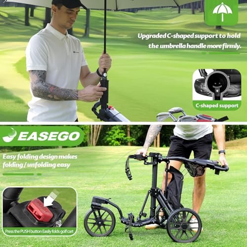 Image of EASEGO Golf Push Cart 3 Wheel : 360 Swivel Front Wheels Golf Walking Carts