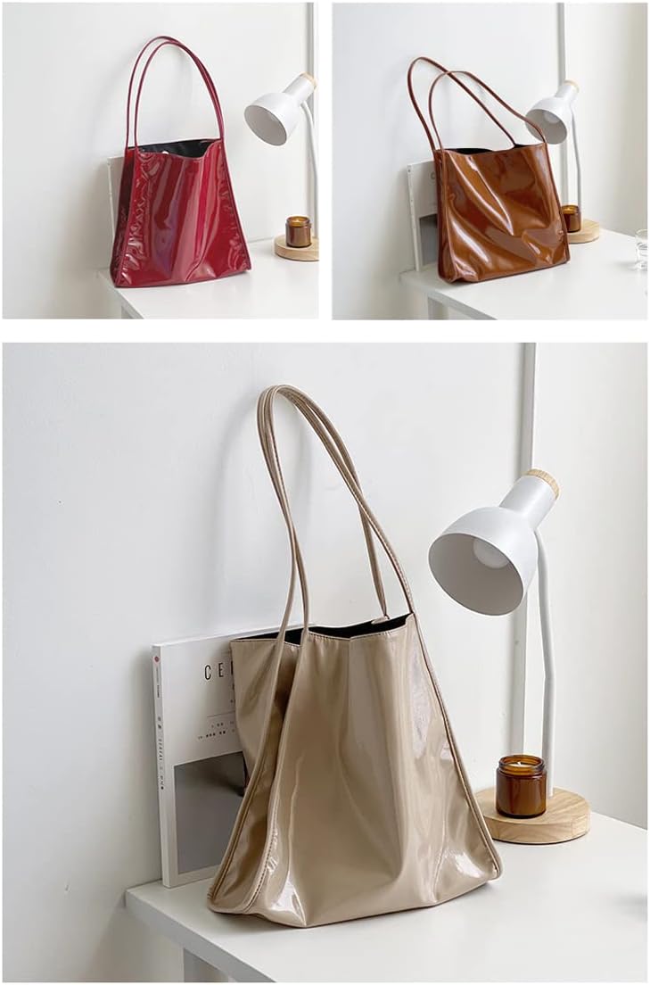 Ulisty Women Patent Leather Bag Soft Tote Bag Shiny Shoulder Bag Minimal Purse Fashion Handbag - Image 4