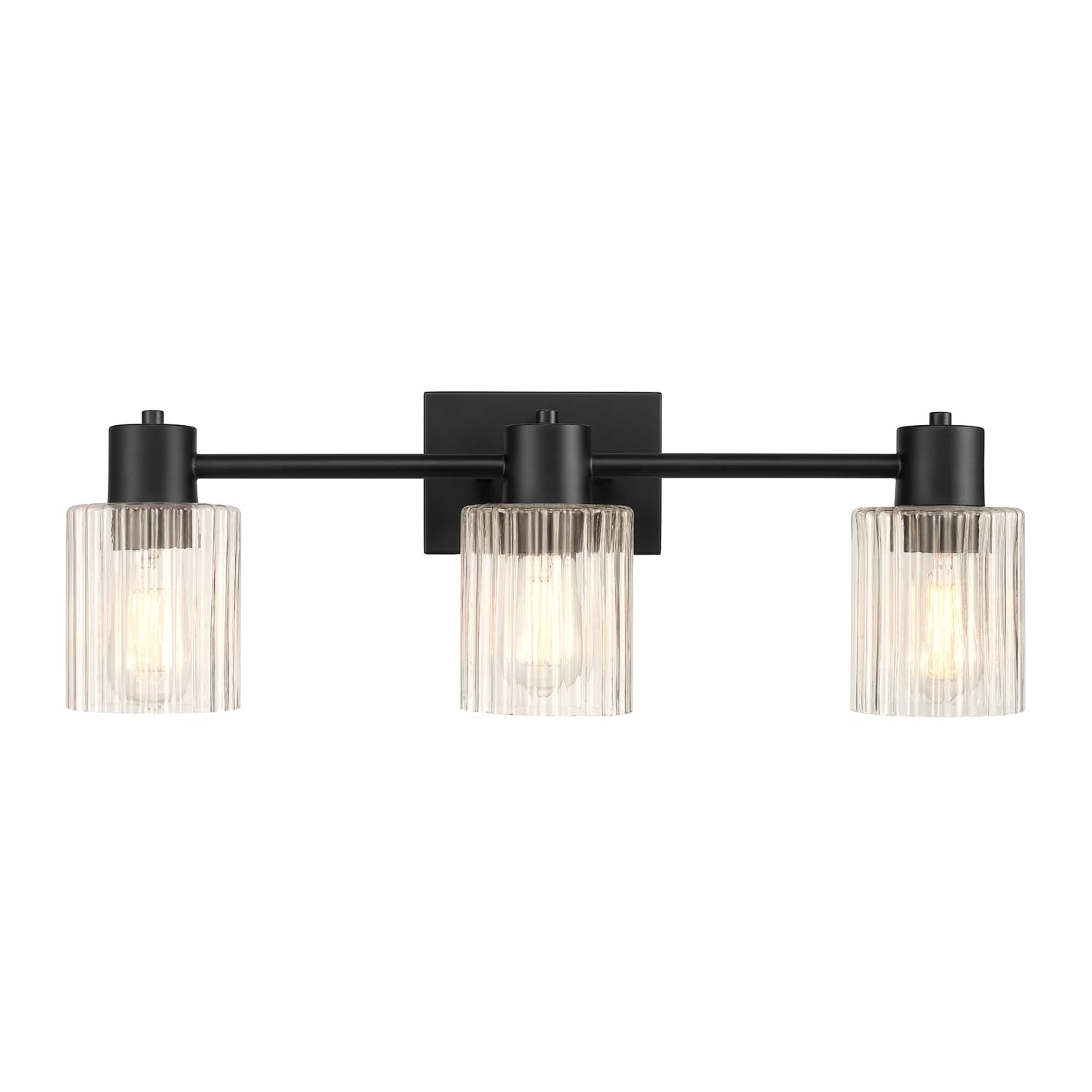 Globe Electric 3-Light Vanity Light, Matte Black, Clear Ribbed Glass Shades
