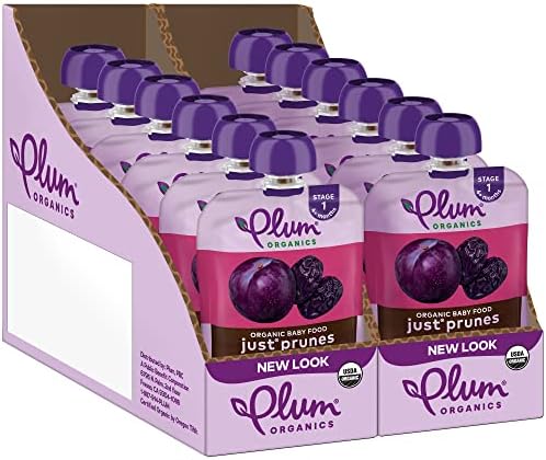 Plum Organics | Stage 1 | Organic Baby Food Meals [4+ Months] | Just Prunes | 4 Ounce Pouch (Pack Of 12)