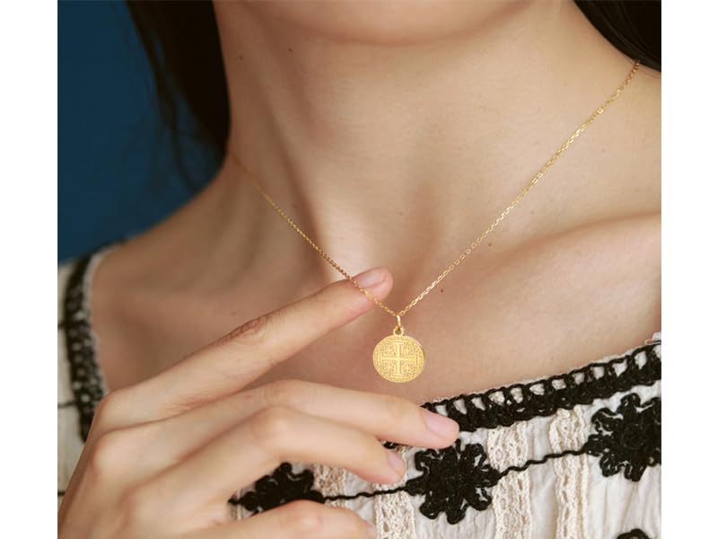 EUEAVAN Jerusalem Crusaders Cross Pendant Necklace Jerusalem Medallion Disc Greek Religious Medieval Jewelry Baptism Gift Women Men2