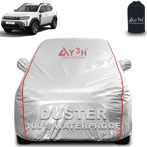 Image of 100% Waterproof Car Cover Compatible with Renault Duster | All Weather, Dust Proof, UV Protective with Mirror Pocket (Silver Magic)