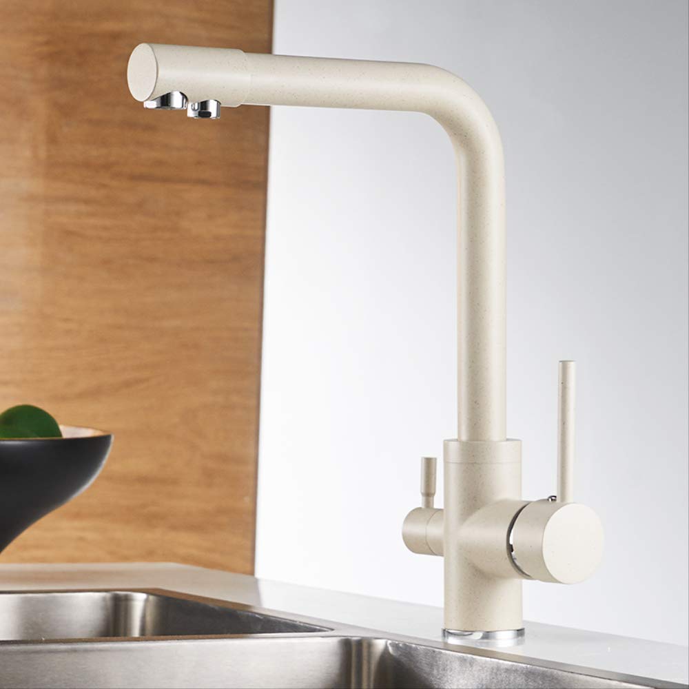 ZYCHSJXA Filter Kitchen Faucets Deck Mounted Mixer Tap 360 Rotation with Water Purification Features Crane for Beige Color dot
