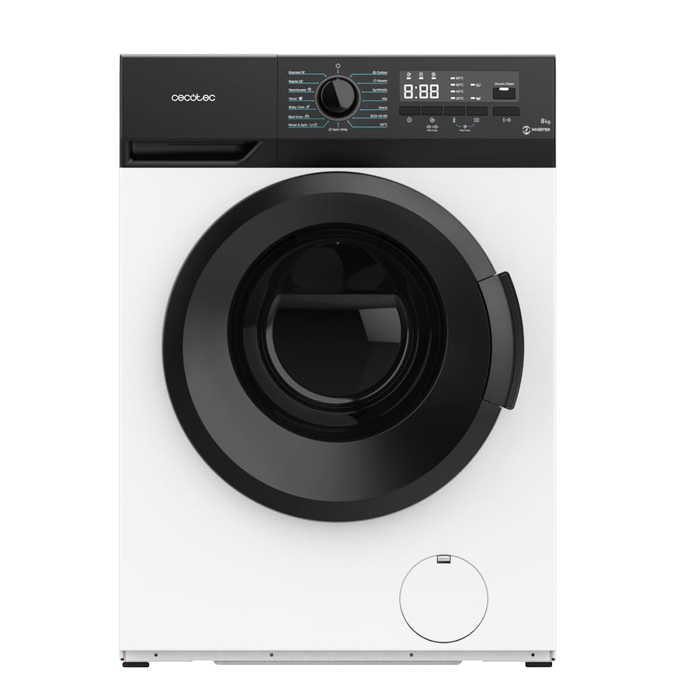 Cecotec Lavadora 8Kg de Carga Frontal Bolero DressCode 8300 Inverter A. 1950W, Revoluciones Programables hasta 1400 rpm, 15 Programas, Bajo Consumo, Motor Inverter Plus, Vapor SteamMax
