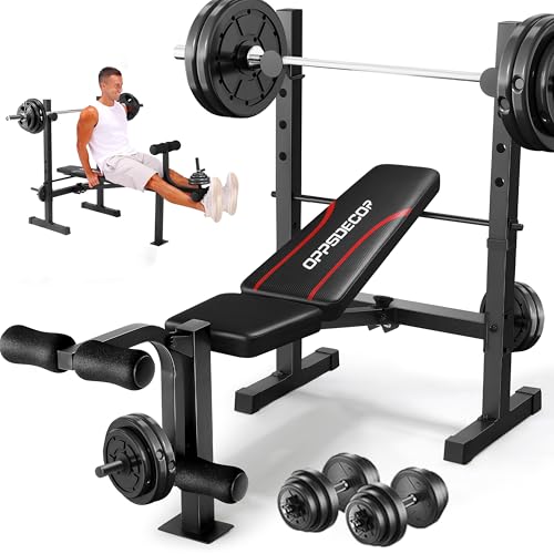 OPPSDECOR Multi-Function Weight Bench Set with Squat Rack Leg Extension & Leg Curl Adjustable...