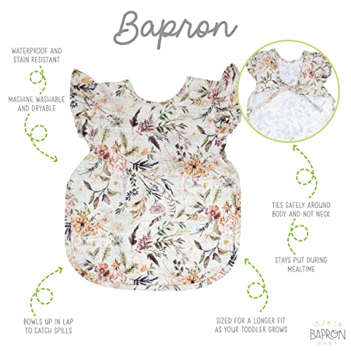 BapronBaby Flutter Delilah Floral Bapron - No Neck Tie Safer Bib for Baby & Toddler - Soft Waterproof Stain Resistant - Machine Washable - Sz Preschool 3-5yrs2