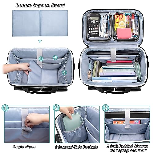 CURMIO Rolling Teacher Tote Bag with Padded Laptop Compartment, Portable Teacher Tote Bag with Accordion File Organizer Compartment, Gray2