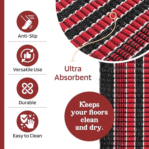 Image of Kuber Industries Pack of 2 Rectangle Durable Door Mats for Home & Living Room | 23x15 Inch Rainy Season Mats for Floor & Footmats for Bedroom, Kitchen & Balcony | Strips - Red & Black