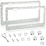 Amiss Bling License Plate Frame for Women, 2Pack Rhinestone Handcrafted Crystal Premium Stainless Steel, Stainless Steel Car Decorative Accessories with Diamond Sparkle Glitter Caps (Colorful)