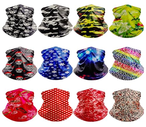 HCMY 12PCS Neck Gaiter Balaclava Multifunctional Magic Scarf Sports Tube UV Face Mask for Men Shield Headband Headwear for Women