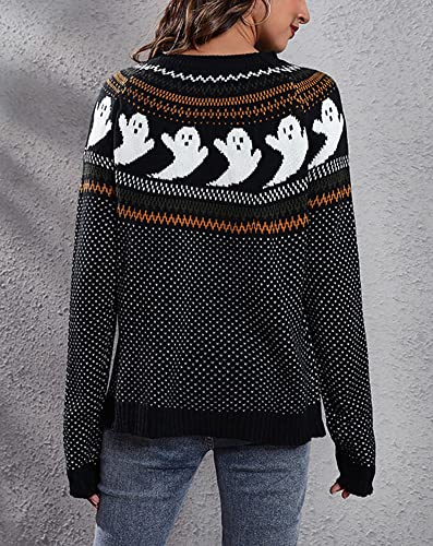 Image of chouyatou Women's Vintage Fair Isle Ghost Pattern Crewneck Knitted Pullover Sweater