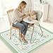 Unicorn Castle Splat Mat for Under High Chair Waterproof Baby Play Splat Mat for Art Crafts Non Slip High Chair Food Catcher Floor Mat for Baby,Green Floral