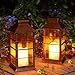Linterna Solar Exterior Lámpara de Jardín, juego de 2, IP44 Impermeable Luces LED Parpadeantes Sin Llama Plástico Exterior Decorativa Iluminación para Mesa Patio Festival Navidad (Bronce)