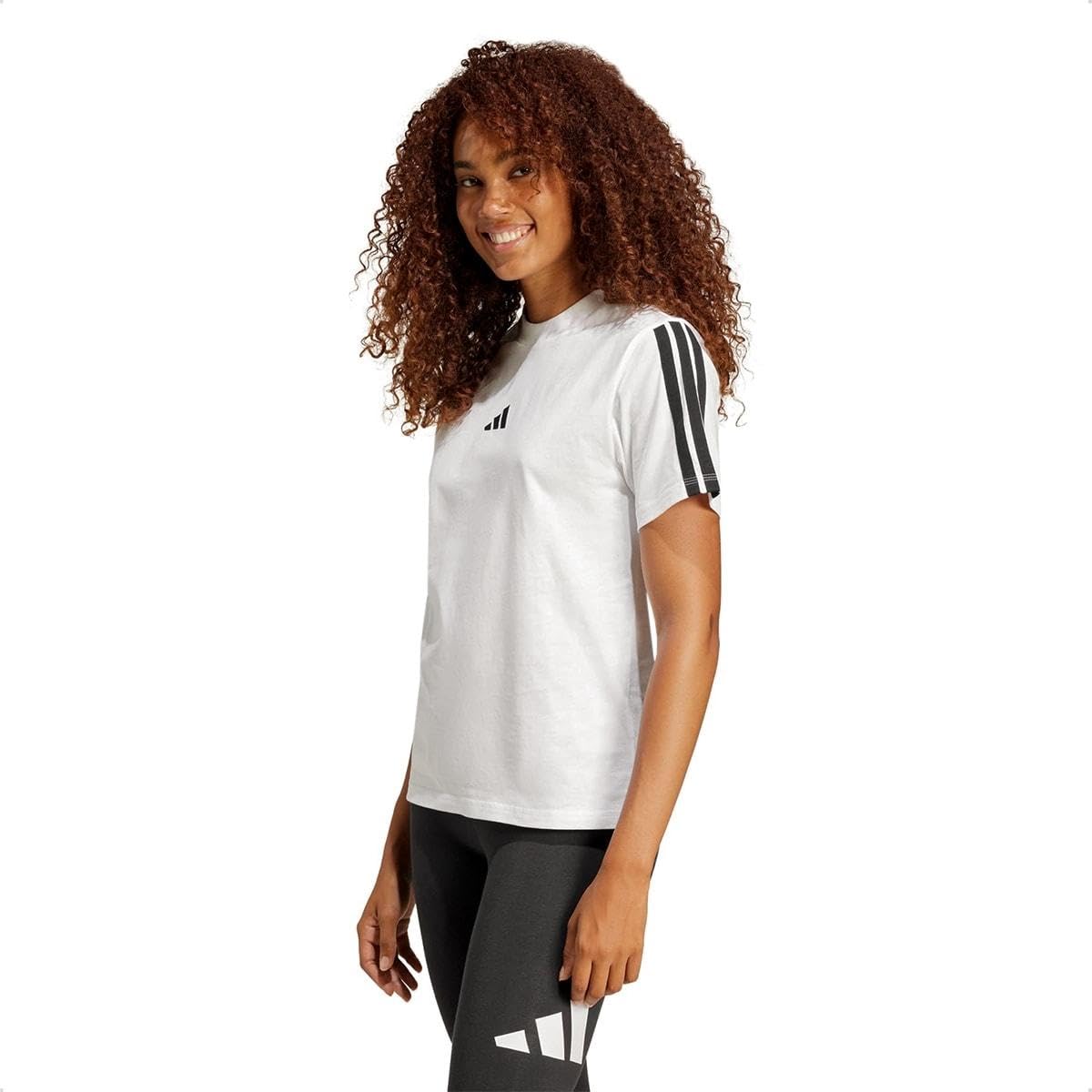 adidas Women's Essentials 3-Stripes Sleeve Cotton T-Shirt, White/Black, S