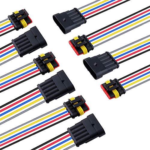 MUYI 5 Sets 18AWG Waterproof Electrical Connectors Kit 1.5mm Series Terminal and Rubber Seal with 10cm Wire Weatherpack Connectors (5 pin)
