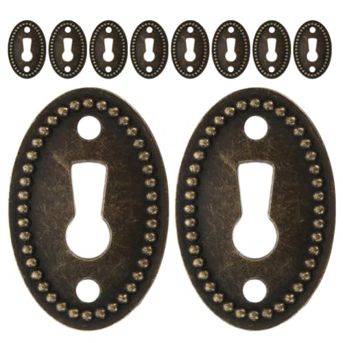 ARTIBETTER 10 Pcs Oval Stamped Antique Brass Decorative Keyhole Cover Keyhole Escutcheon Plate Antique Keyhole Covers for Cabinet Door Dresser Drawers Desk Furniture Hardware