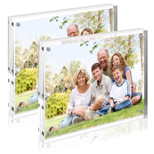 GBACHOOSE Lot de 2 Cadre Photo Acrylique 21x15cm, Cadre Photo magnétique en Acrylique, Affichage transparent - Magnétique - Pour photos de famille, mariage et photos de bébé