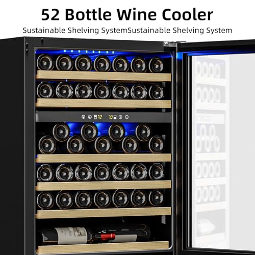 Antarctic Star 24 Inch Wine Fridge, 52 Bottle Wine Cooler Refrigerator. 39-64°F Dual Zone Wine Refrigerator Glass Door, Built in or Freestanding Under Counter Fridge for Home Bar Office