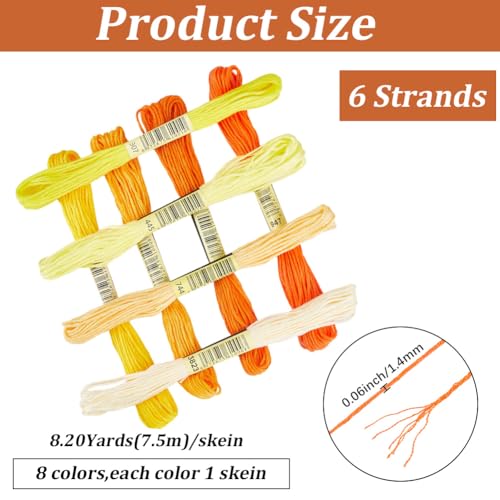 Image of 1 Box 65.6 Yards 8 Skeins 6 Ply Yellow Cotton Variegated Cross Stitch Floss Friendship Bracelet String Gradient Yarn Embroidery Assorted Bulk Thread Set for Hand Sewing Making Crochet DIY