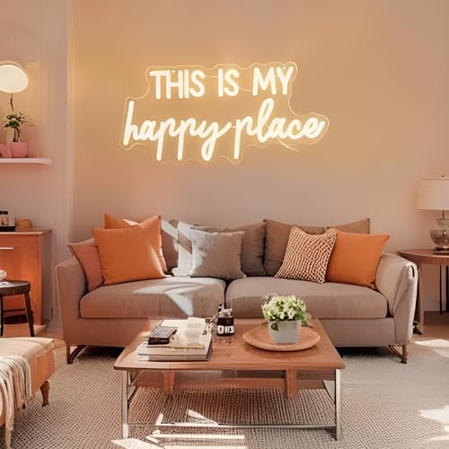 Image of This is My Happy Place Neon Sign Warm LED Neon Light for Aesthetic Room Decor Parties, Offices, Game Rooms, Weddings and Birthday Gifts, Party Wall Decor