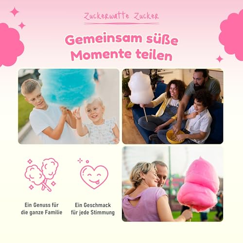 CANDY LAMA Zuckerwatte Zucker Set | 10 x 250g | inkl. 100 Zuckerwattestäbe | 100% Vegan & Allergenfrei | Ideal für Zuckerwattemaschine | 8 essbare Dekorationen – Bild 7