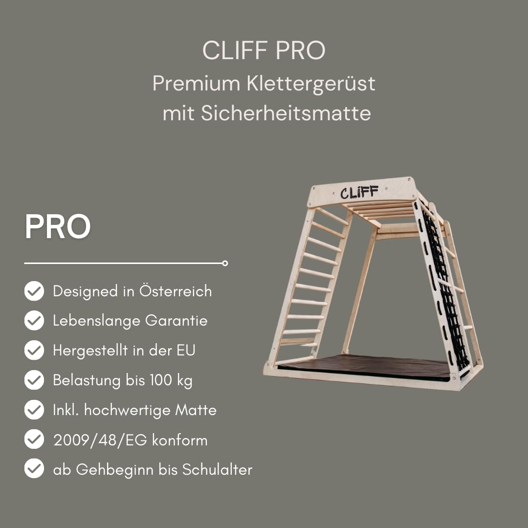 CLIFF (KIDWOOD) Montessori Klettergerüst – mit Matte für Kleinkinder, Indoor Spielzeug aus Naturholz, Sicher & Robust, Qualität aus Austria