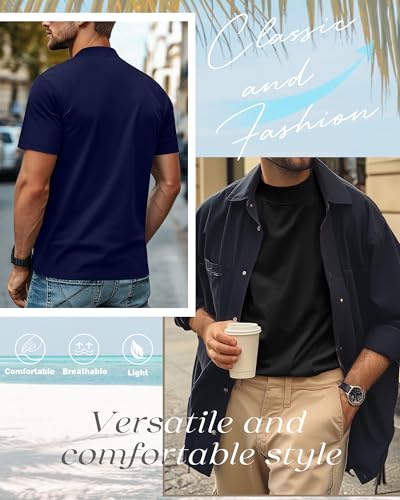 3 Pack Men's Mock Neck T Shirts Short Sleeve Turtleneck Pullover Tops Casual Summer Basic Tees4