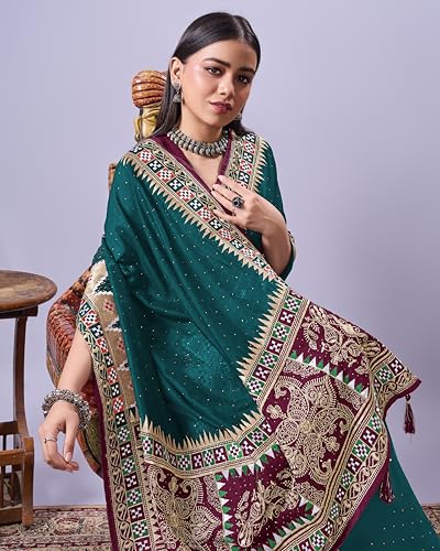 Image of Jaanvi fashion Women's Pasapalli Design Sambalpuri Silk Saree with Swarovski Work & Blouse Piece