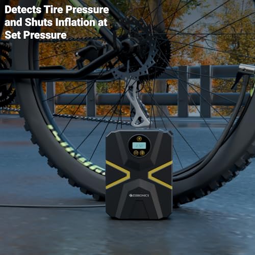 Image of Zebronics Wired Tyre Inflator, 150 PSI, 12V Car Port Adapter, 3m Cable, Digital Display, Accessory Storage, Flashlight, Multiple Nozzles, for Car, Bike, Bicycle, Sports Balls (22TIW)