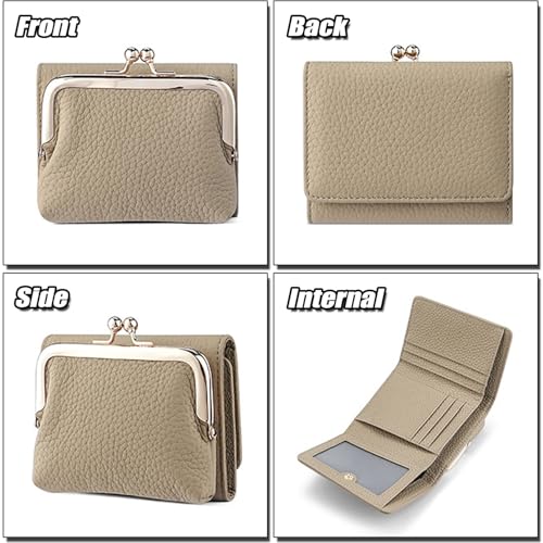 Genuine Leather Small Trifold Wallet for Women, RFID Blocking Card Holder, Compact Kiss-lock Purse with 8 Card Slots2