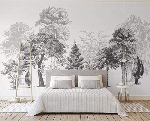 papier peint panoramique 3d tapisserie photo murales papier peint intissé poster geant décor mural moderne Trompe Loeil 300x210cm Arbre de ligne noir et blanc