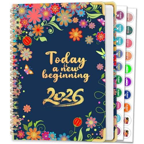 AEYAKA Agenda Calendario 2026 – Planificador Semanal y Mensual de Tapa Dura 15,8×21,7 cm, Diseño Floral, con Separadores, Notas y Pegatinas, Diario de Productividad para Oficina, Estudio y Hogar A261